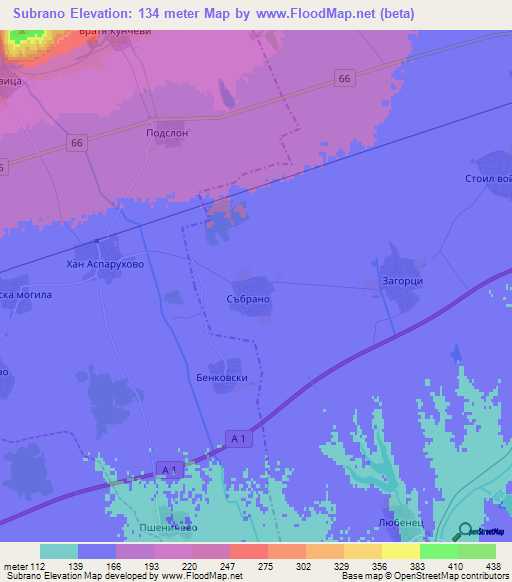 Subrano,Bulgaria Elevation Map