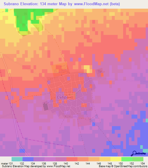 Subrano,Bulgaria Elevation Map