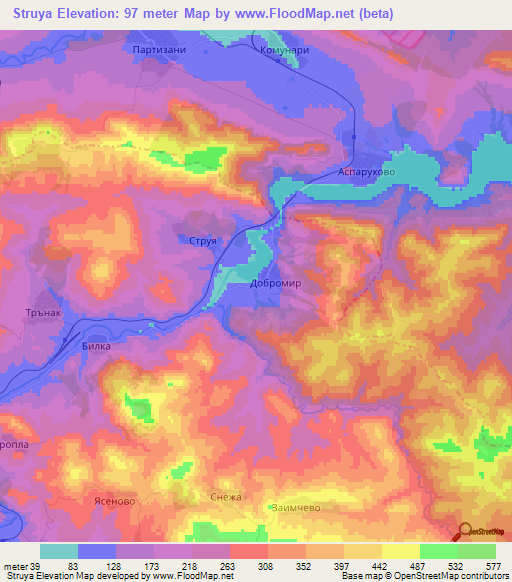 Struya,Bulgaria Elevation Map