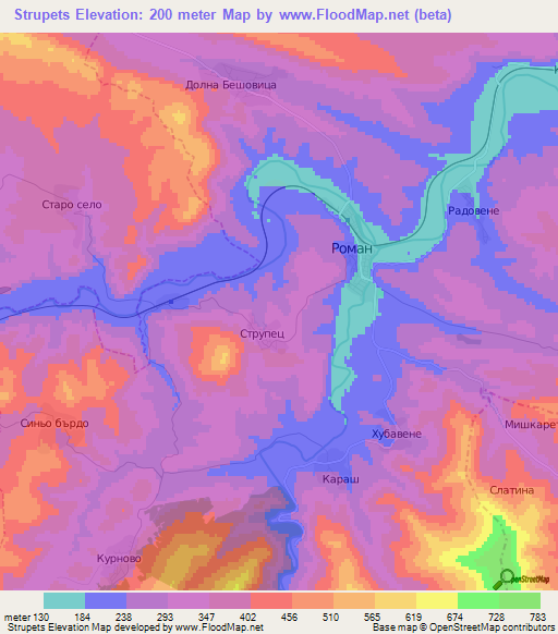 Strupets,Bulgaria Elevation Map