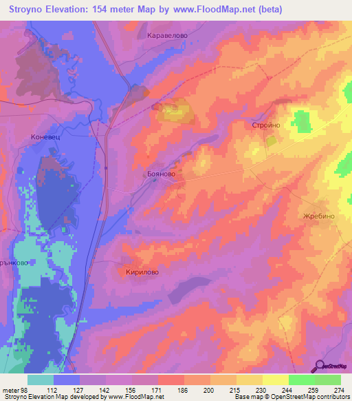 Stroyno,Bulgaria Elevation Map