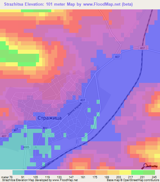 Strazhitsa,Bulgaria Elevation Map