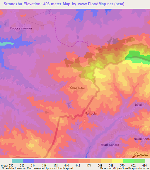 Strandzha,Bulgaria Elevation Map