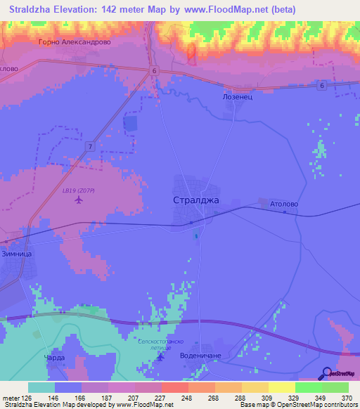 Straldzha,Bulgaria Elevation Map