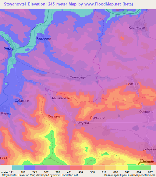 Stoyanovtsi,Bulgaria Elevation Map