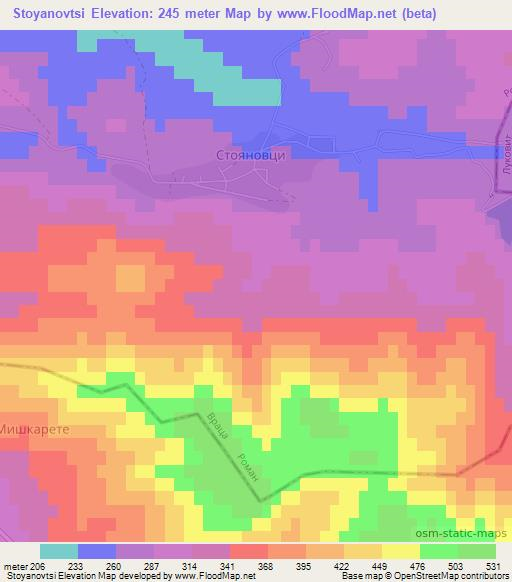 Stoyanovtsi,Bulgaria Elevation Map