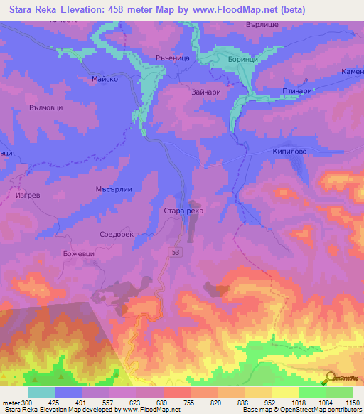 Stara Reka,Bulgaria Elevation Map