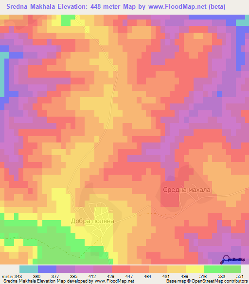 Sredna Makhala,Bulgaria Elevation Map