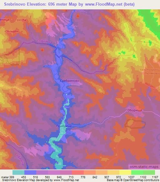 Srebrinovo,Bulgaria Elevation Map