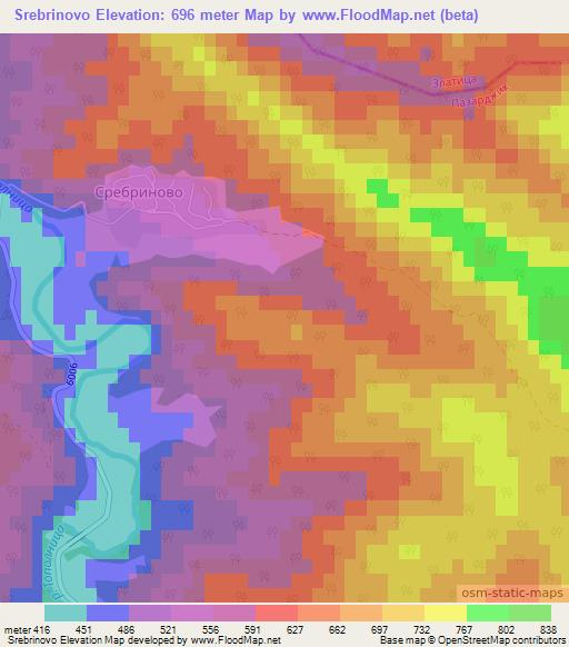 Srebrinovo,Bulgaria Elevation Map