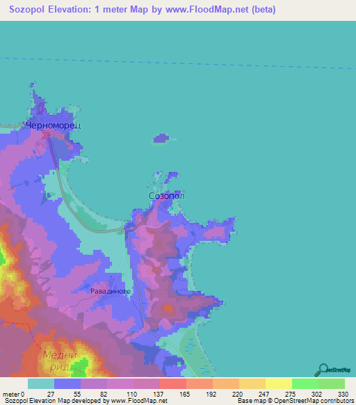 Sozopol,Bulgaria Elevation Map