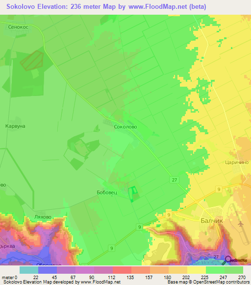 Sokolovo,Bulgaria Elevation Map