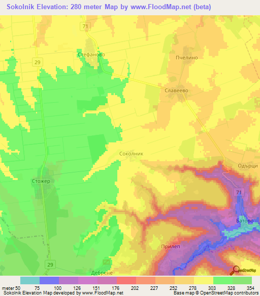 Sokolnik,Bulgaria Elevation Map