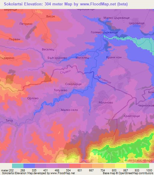 Sokolartsi,Bulgaria Elevation Map