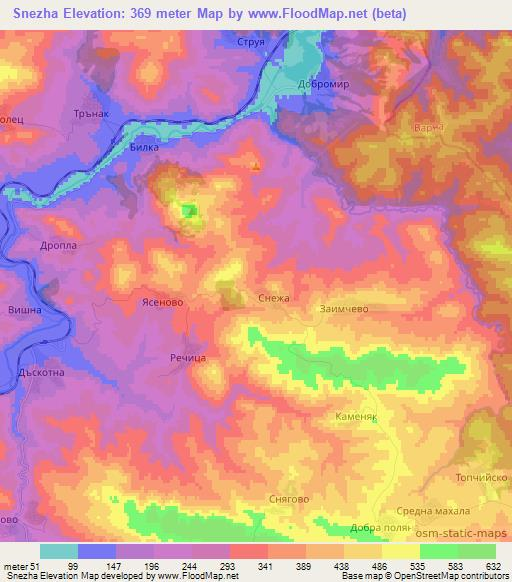 Snezha,Bulgaria Elevation Map