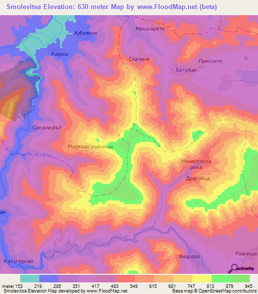 Smolevitsa,Bulgaria Elevation Map