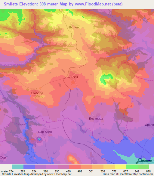 Smilets,Bulgaria Elevation Map