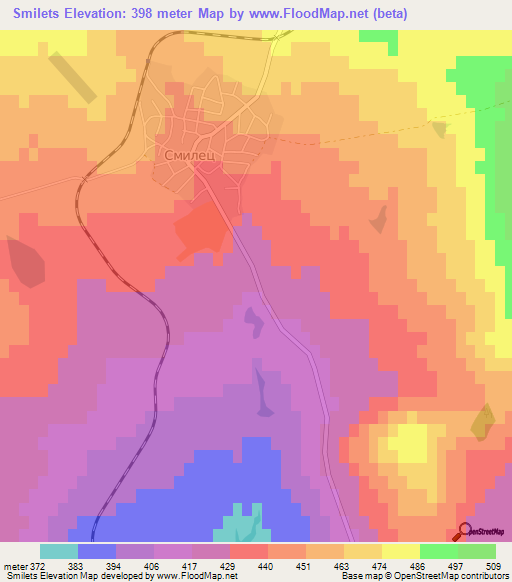 Smilets,Bulgaria Elevation Map