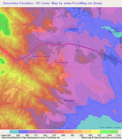 Slavovitsa,Bulgaria Elevation Map