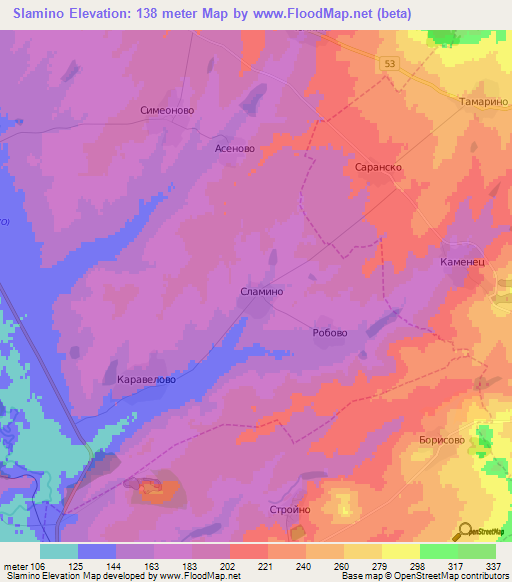 Slamino,Bulgaria Elevation Map