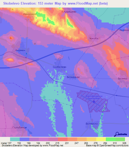 Skobelevo,Bulgaria Elevation Map