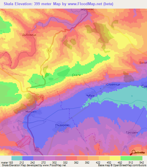 Skala,Bulgaria Elevation Map