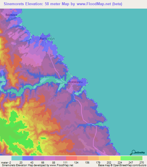 Sinemorets,Bulgaria Elevation Map