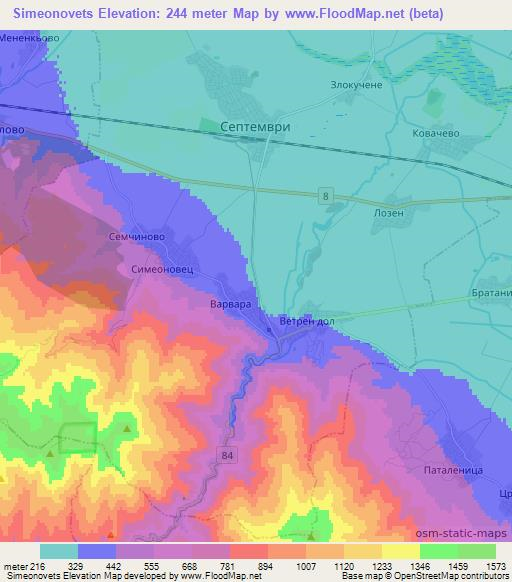 Simeonovets,Bulgaria Elevation Map