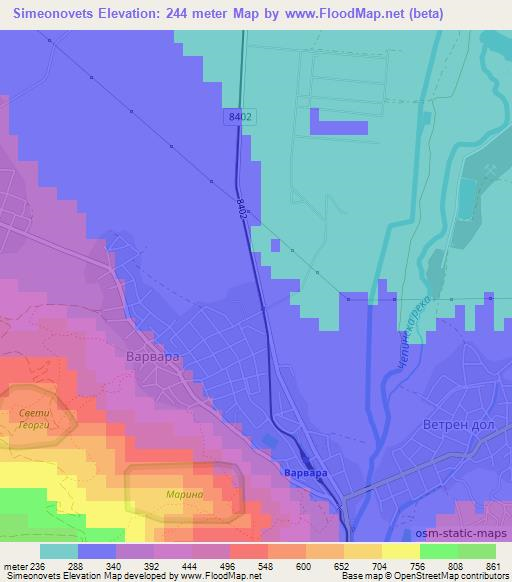 Simeonovets,Bulgaria Elevation Map