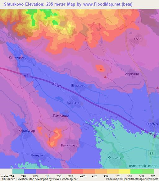 Shturkovo,Bulgaria Elevation Map