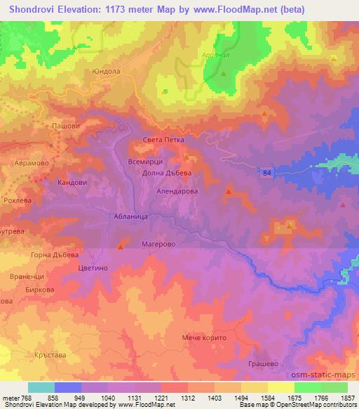 Shondrovi,Bulgaria Elevation Map