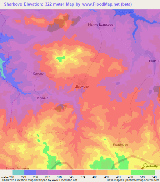 Sharkovo,Bulgaria Elevation Map