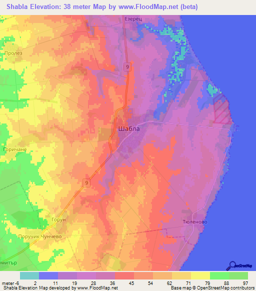 Shabla,Bulgaria Elevation Map