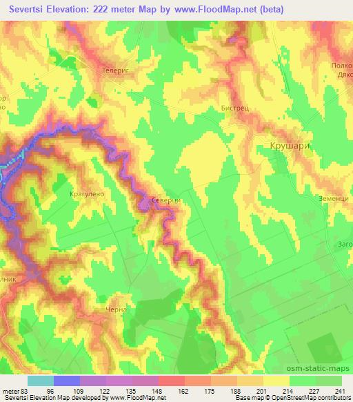 Severtsi,Bulgaria Elevation Map