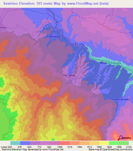 Sestrimo,Bulgaria Elevation Map