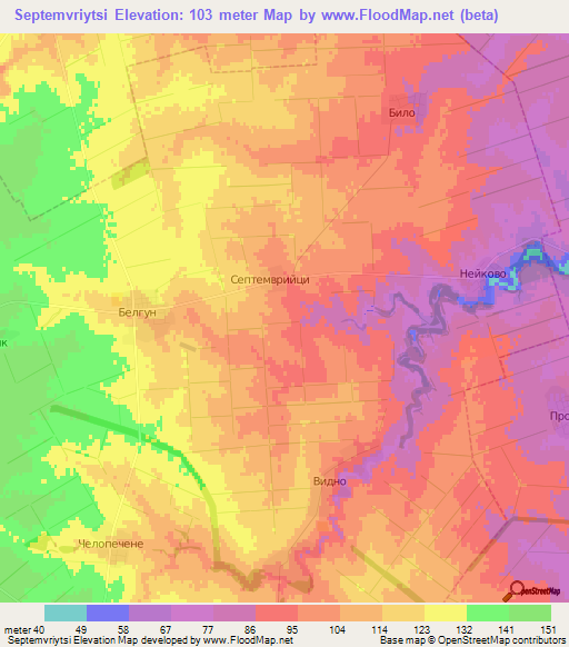 Septemvriytsi,Bulgaria Elevation Map