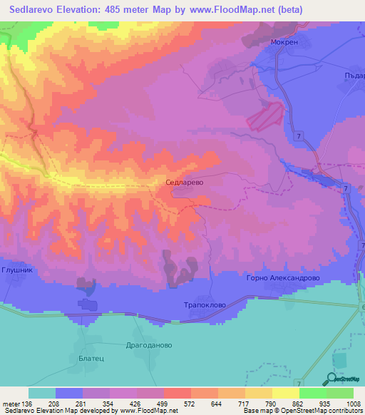 Sedlarevo,Bulgaria Elevation Map