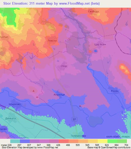 Sbor,Bulgaria Elevation Map