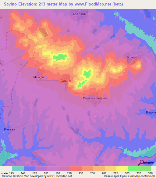 Savino,Bulgaria Elevation Map