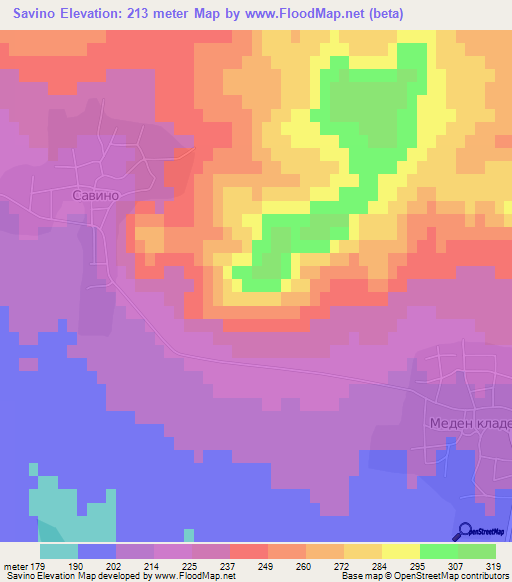 Savino,Bulgaria Elevation Map