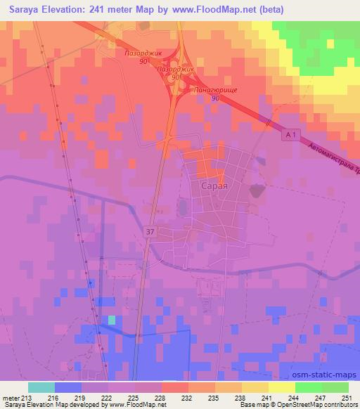 Saraya,Bulgaria Elevation Map