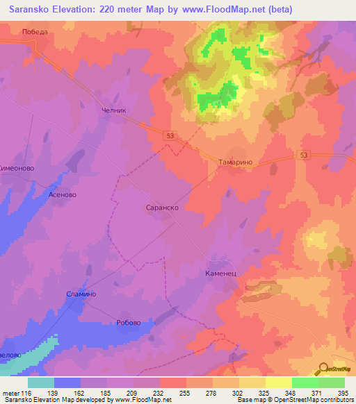 Saransko,Bulgaria Elevation Map