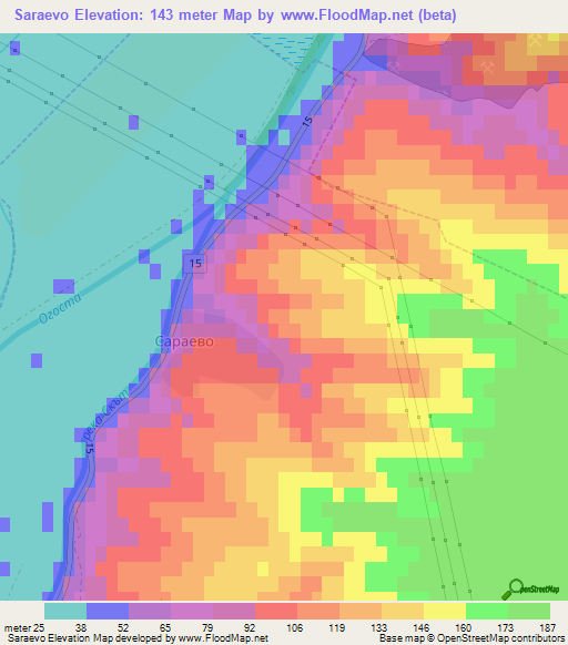 Saraevo,Bulgaria Elevation Map