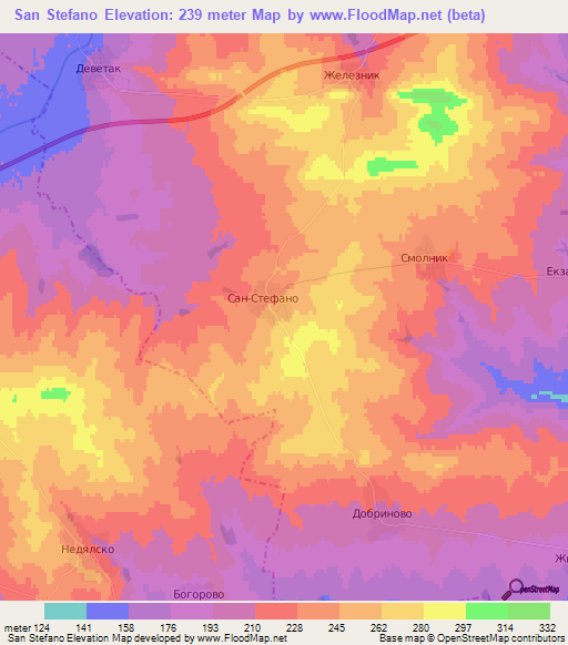 San Stefano,Bulgaria Elevation Map