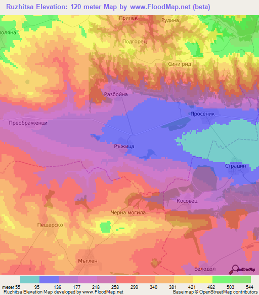 Ruzhitsa,Bulgaria Elevation Map