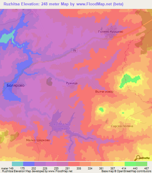 Ruzhitsa,Bulgaria Elevation Map