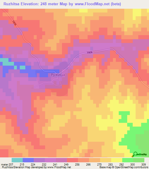 Ruzhitsa,Bulgaria Elevation Map