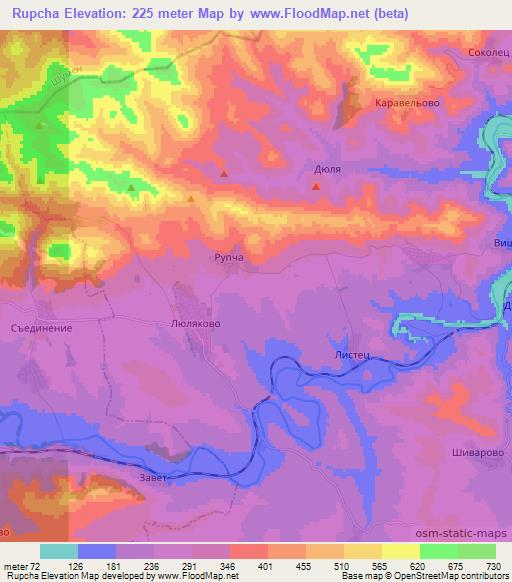 Rupcha,Bulgaria Elevation Map