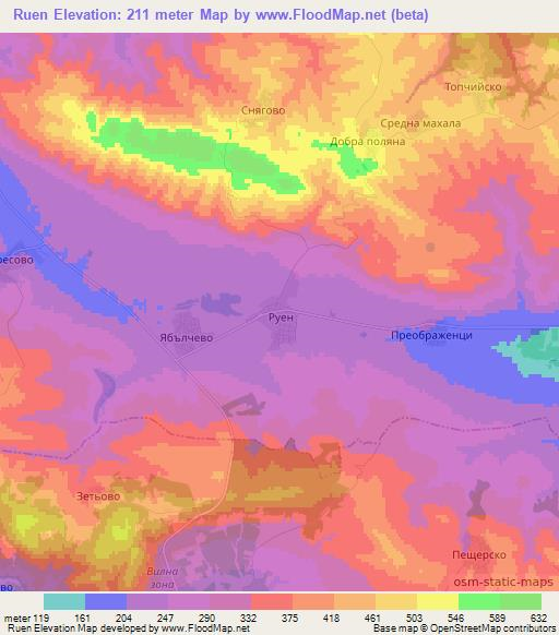 Ruen,Bulgaria Elevation Map