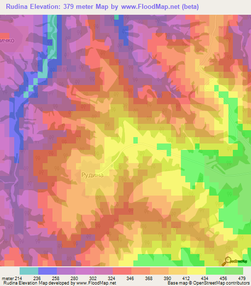 Rudina,Bulgaria Elevation Map